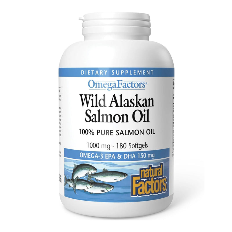 Natural Factors, Wild Alaskan Salmon Oil, 1000mg, with EPA and DHA, 180 Softgels, Soy Free, Gluten Free, Non-GMO