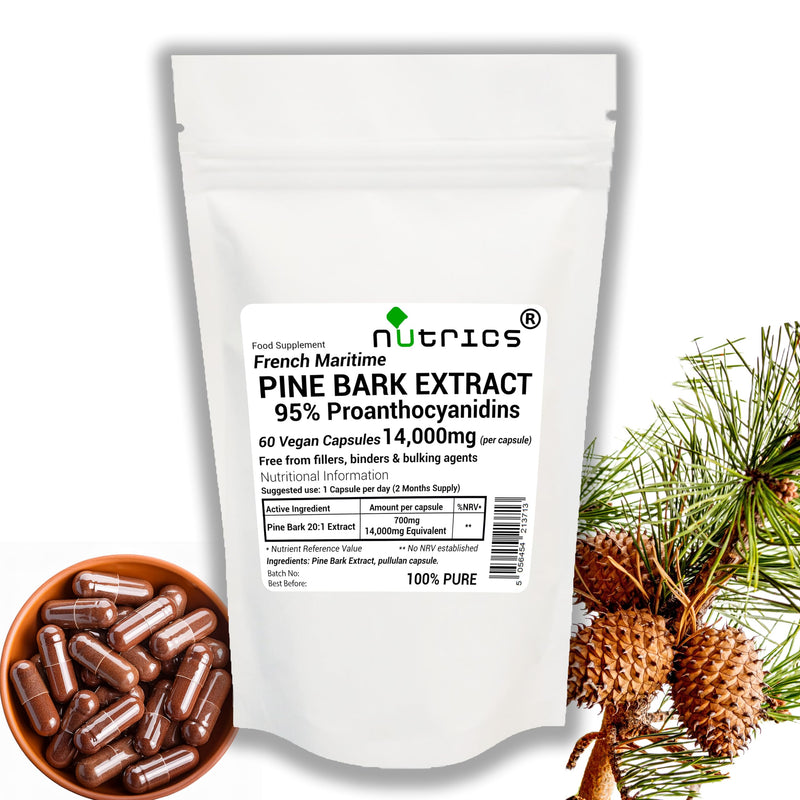 French Maritime Pine Bark Extract 14,000mg (per Capsule) 95% Proanthocyanidins Pure 60 Vegan Capsules (2 Month Supply) Free from Fillers Binders & Bulking Agents