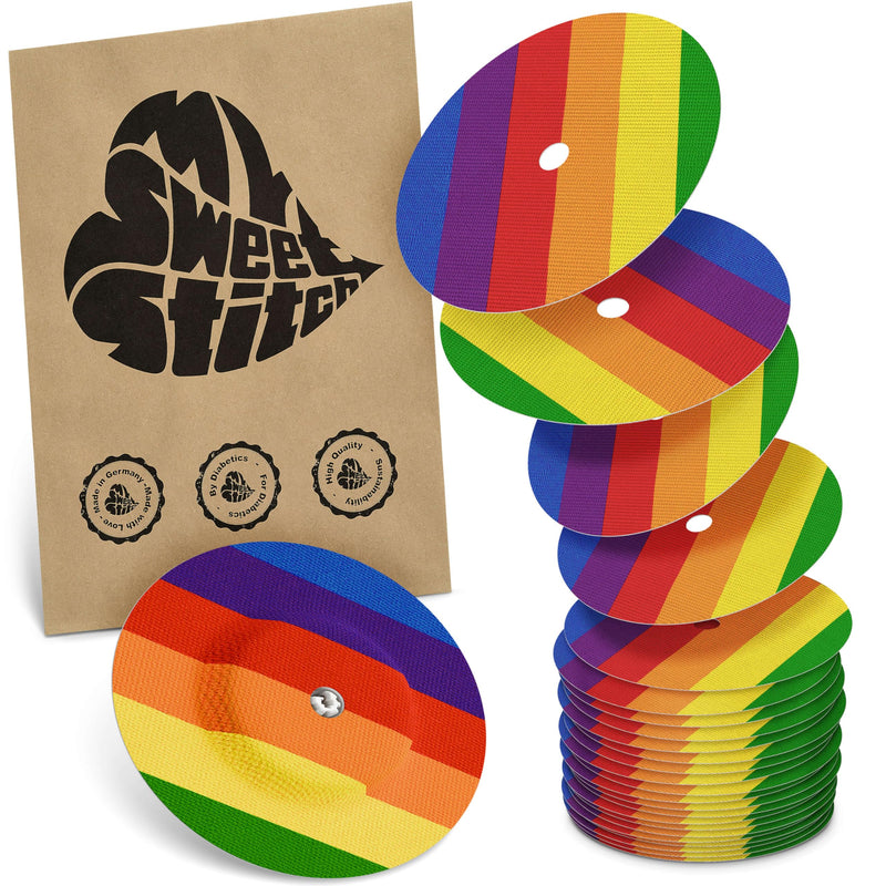 MySweetStitch - 25 x Freestyle Libre 1 & 2 Round Patches with Ventilation Hole, Overpatch Ø 65mm, Waterproof, Breathable, Made in Germany, Pride 25 piece