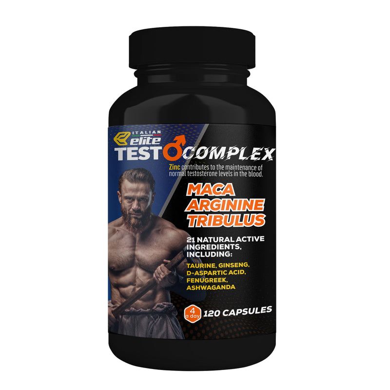Italian Elite® Testo Complex 120 Capsules - Maca 8000mg, Tribulus, Fenugreek, Zinc, Arginine, Ashwagandha, Vitamins & Minerals 120 count (Pack of 1)