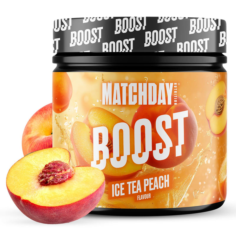 MATCHDAY NUTRITION Boost for Footballers | ATP Booster | Sports Drink with Amino acids and carbohydrates | 20 Servings for Increased Speed, Explosiveness and Endurance (Ice Tea Peach)