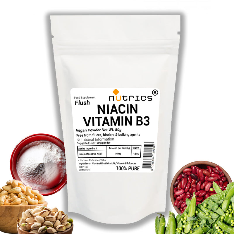 Vitamin B3 Flush NIACIN NICOTINIC Acid 50g 100% Pure Vegan Powder - Free from fillers Binders & Bulking Agents Non GMO