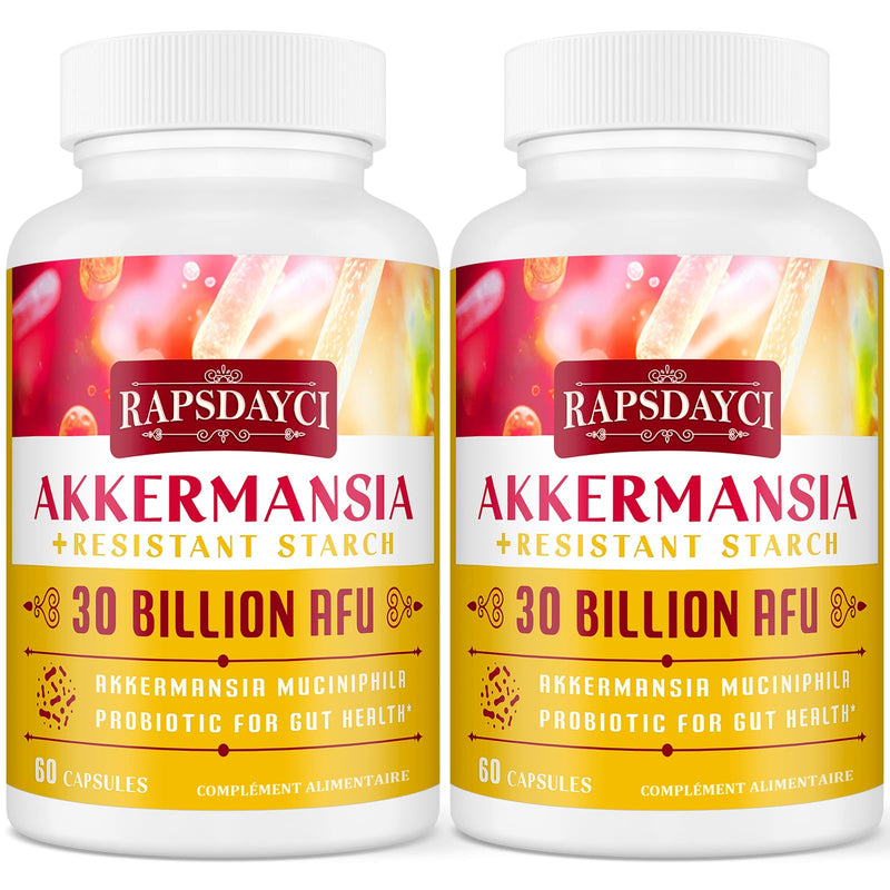 30 Billion AFU Akkermansia Muciniphila, Probiotic for Gut Health & Digestive, Most Potent Probiotic Supplement, A Live Akkermansia Supports Gut Lining, for Women & Men 60 count (Pack of 2)