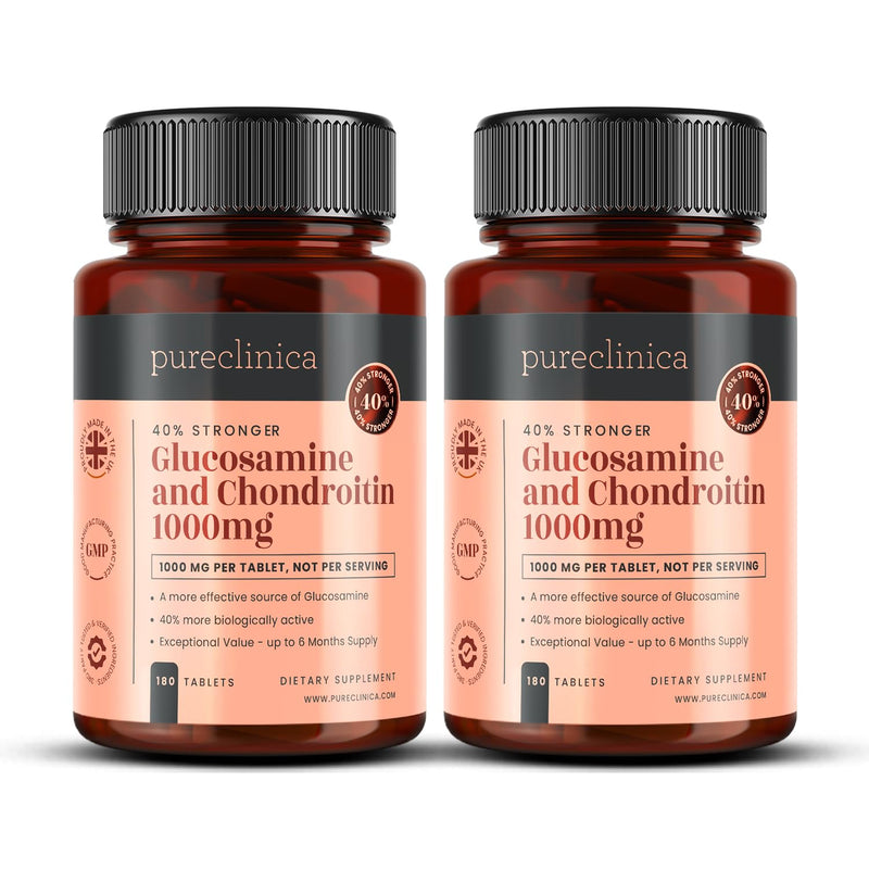 Glucosamine & Chondroitin 1000mg – High Strength Joint Support – Pureflex™ Glucosamine HCL + Marine Chondroitin – 360 Tablets (2×180) – 1 Year Supply – Premium Biologically Active Formula 180 count (Pack of 2)