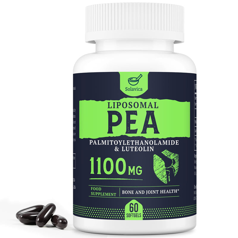 Liposomal Palmitoylethanolamide (Pea) 1100mg with Luteolin, Micronized Pea - High Purity, Super Absorption and Optimal Effectiveness, 60 Softgels (Pack of 1) 60 count (Pack of 1)