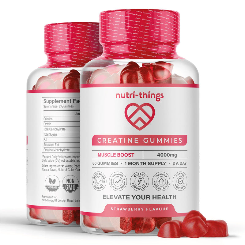 Creatine Gummies - 4000mg Muscle Growth Support - Delicious Strawberry Flavor - Convenient 30-Day Supply (60 Gummies) - Non-GMO, Gluten-Free - Natural Ingredients