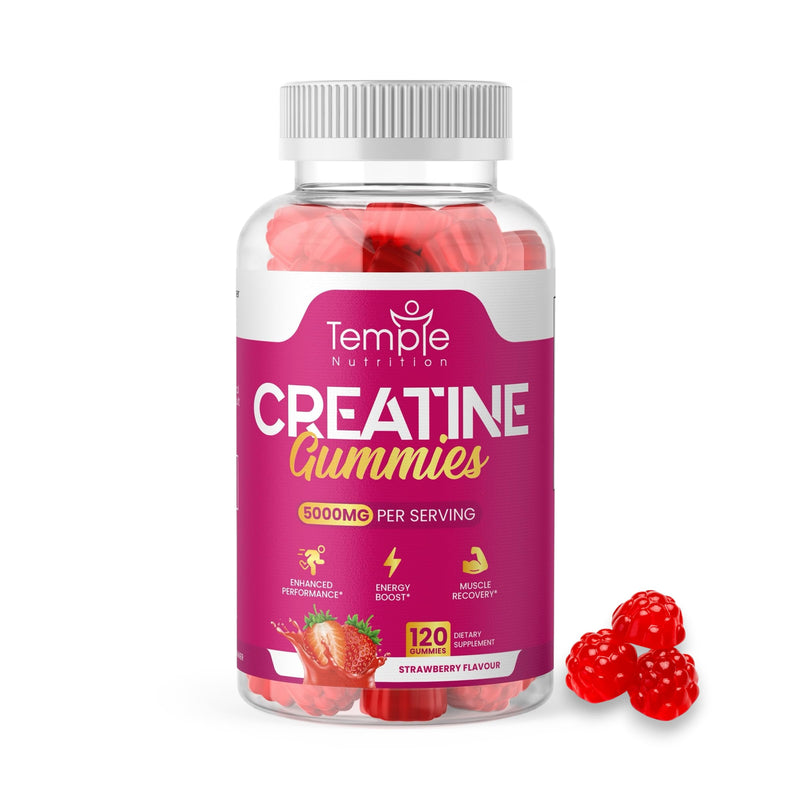 NEW Creatine Monohydrate Gummies 5000mg for Men & Women - 120 Chewable Creatine Gummies (1 Months Supply) - Strawberry Flavoured Creatine, Pre Workout Gym Supplement, Suitable for Vegans