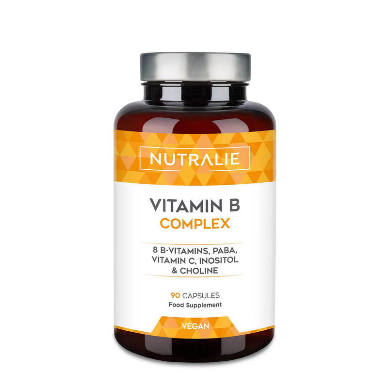 Vitamin B Complex + Vitamin C - High Dosage - 8 Vitamins B C Inositol Choline PABA - Complete Vitamin B Complex B1 B2 B3 B5 B6 Biotin (B7) Folic Acid (B9) B12-90 Capsules Nutralie