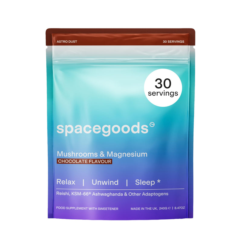 Spacegoods Astro Dust 240g ℮, 30 Servings, Contains Magnesium and Ashwagandha, Relax Unwind & Sleep Deeply, Soothe Body & Mind, Chocolate Flavour 240 g (Pack of 1)