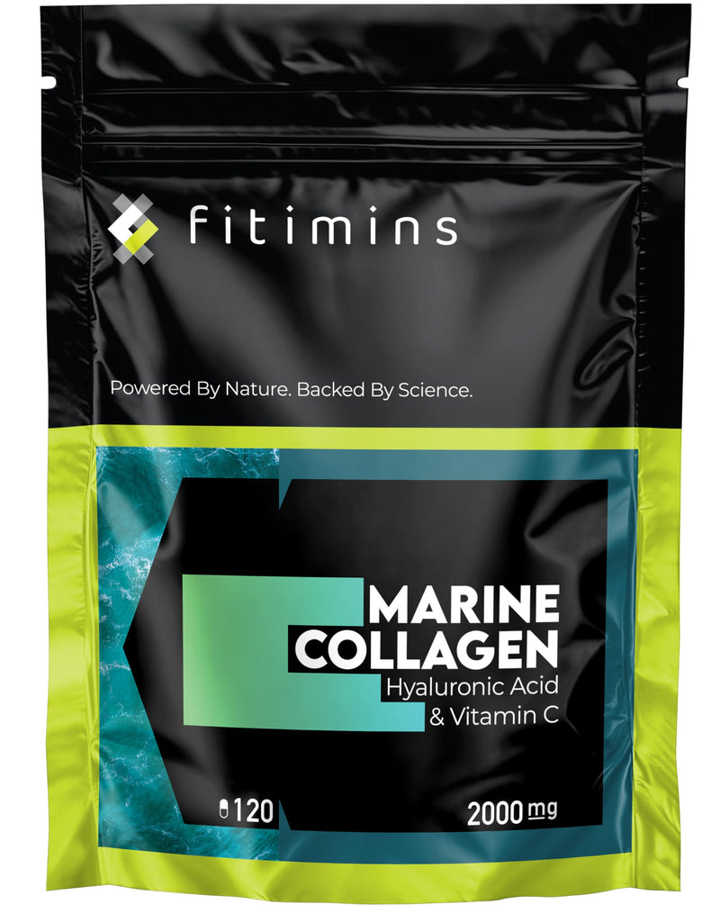 Pure Marine Collagen 2000mg | High Strength Supplement | 120 Capsules | 4-Month Supply | Hyaluronic Acid & Vitamin C | Supports Glowing Skin, Hair Growth & Healthy Gut Function | Fitimins