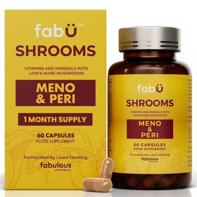 fabÜ Shrooms MENO & PERI - Lion's Mane Mushroom & Magnesium Supplements for Women During Menopause - Natural Perimenopause Support - Hormone Balance & Energy Support (60 Capsules) Lion's Mane Mushroom (for Menopause)