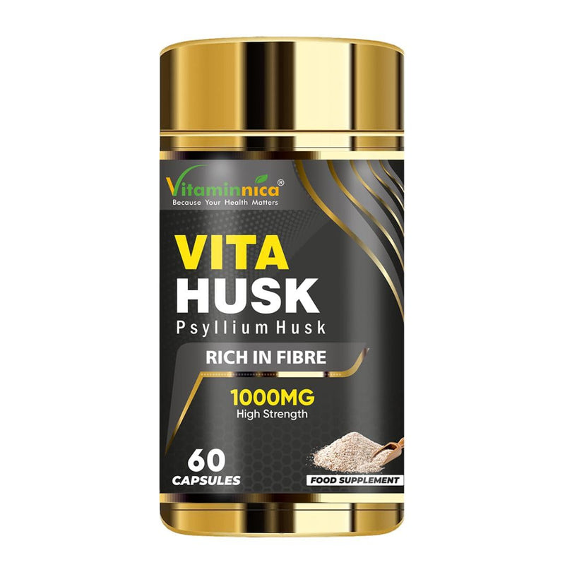 Vitaminnica Vita Husk Pysllium Husk Supplement 1000mg- High Fibre Supplement for Digestive Health, Regularity & Weight Management- Vegan & Gluten-Free - 60 Capsules