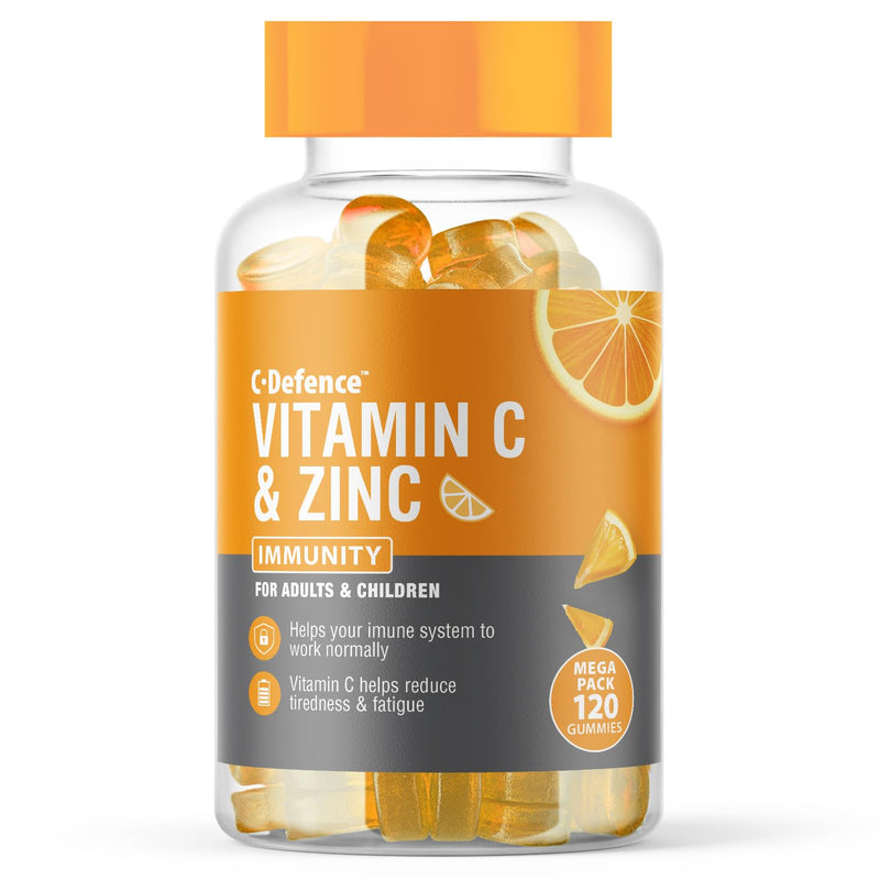 Vitamin C and Zinc Gummies by C Defence, Immunity, Vegan Gummies for Adults and Children- Orange Flavour 1 count (Pack of 120)