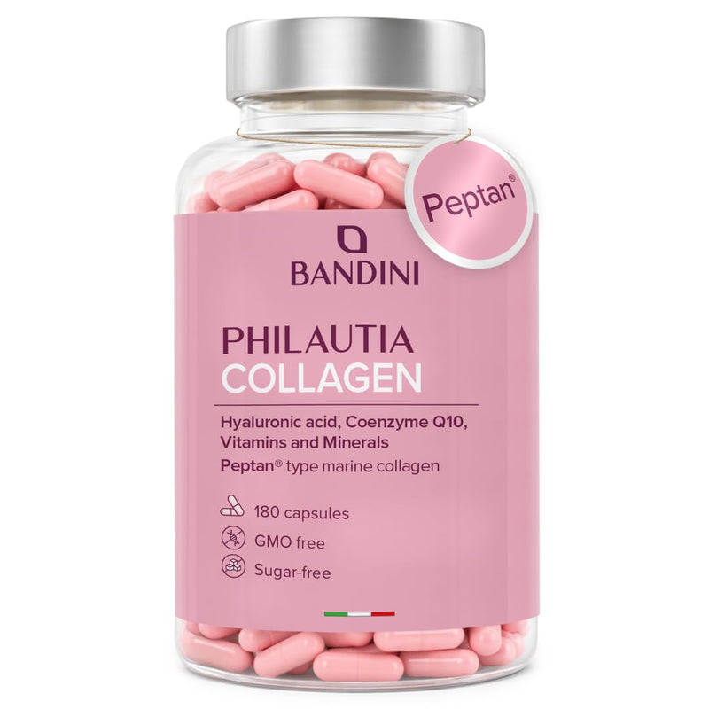 Bandini® Collagen Peptan® and Hyaluronic Acid 180 Capsules + Vitamin C, Biotin, Zinc, Coenzyme Q10 and Selenium, 1000mg Collagen Marine Hydrolysate Type 1 — Elasticity of Skin, Joints and Bones
