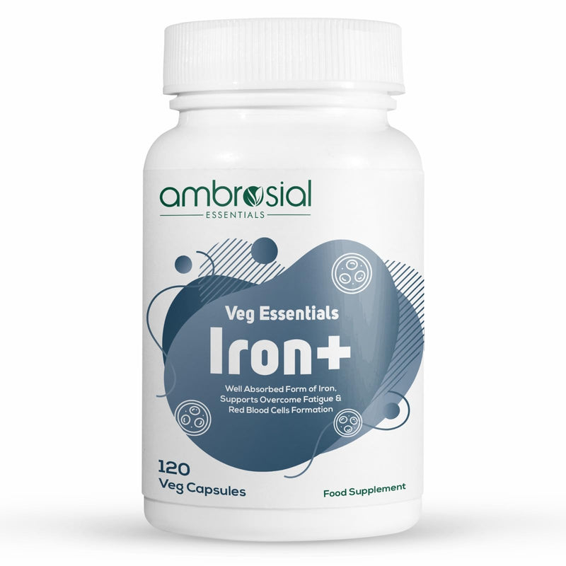 Ambrosial Iron Capsules 25mg - High Strength Supplements for Women & Men - Blood Support for Tiredness & Fatigue - Non-Constipating, Enhanced Absorption - Vegan, Gluten Free - 120 Iron Capsules 120 count (Pack of 1)