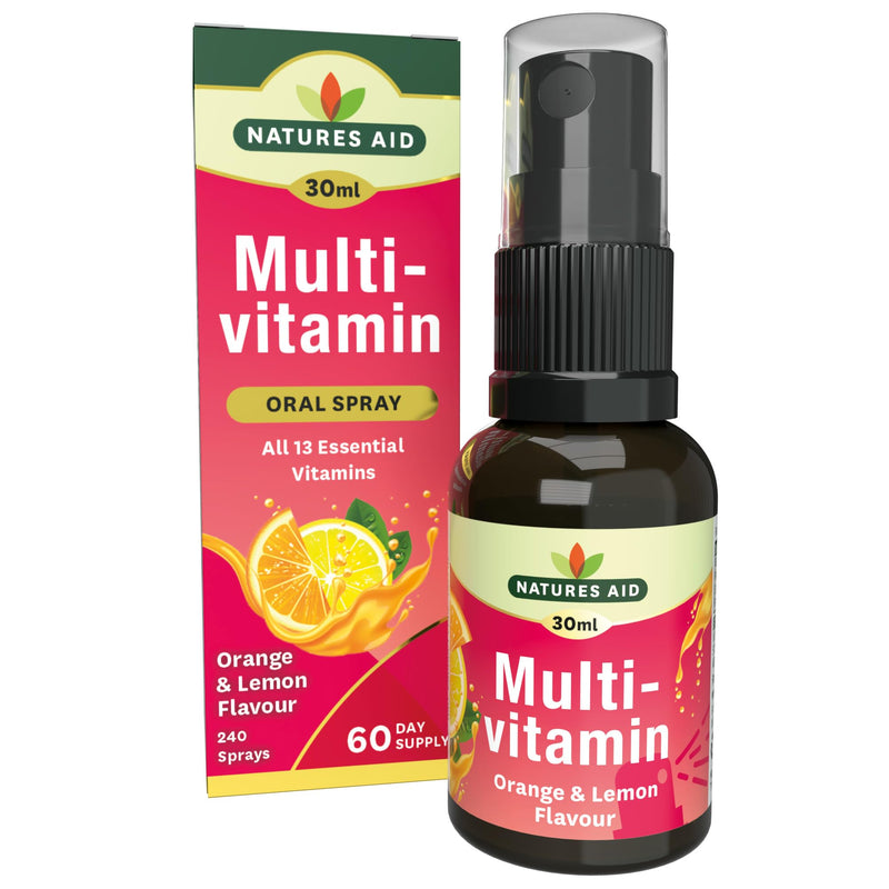 Natures Aid Multivitamin Daily Oral Spray 30ml - Natural High Strength Supports Energy Tiredness Fatigue Healthy Immune & Nervous System - Pill Tablet Capsule Free Liquid Supplement 2-Month Supply Multivitamin Spray 30ml