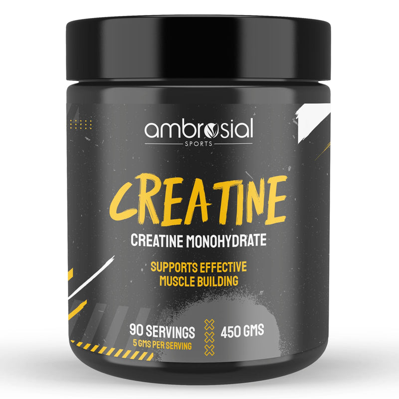 Ambrosial Creatine Monohydrate Powder 5000 mg per Serving x 90 Servings, 450 g - Unflavoured, Vegan Creatine Supplement for Men & Women, GMP-Certified, Non-GMO & Gluten Free
