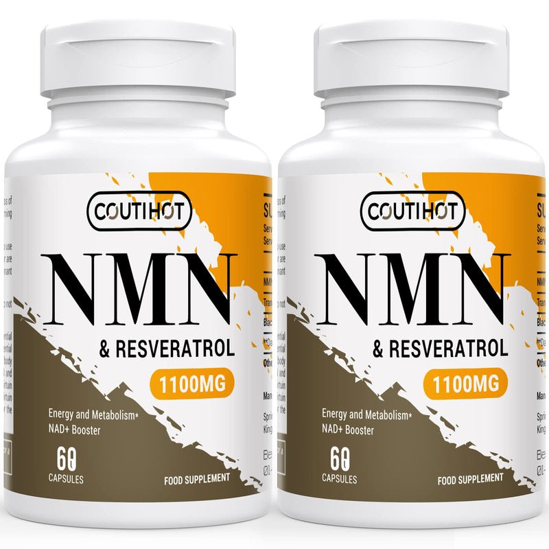 1100mg NAD & Trans-Resveratrol Capsules with 50mg Black Pepper Extract - Nutrient-Rich Blend - Gluten-Free, Non-GMO (60 Count (Pack of 2)) 60 count (Pack of 2)