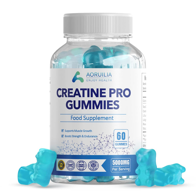 Creatine Gummies for Men & Women 5000mg 60 Chewable Creatine Monohydrate Gummies for Muscle Strength & Growth Sugar Free Pre-Workout Supplementm Vegans Gym (Blueberry Flavour) 60 count (Pack of 1)