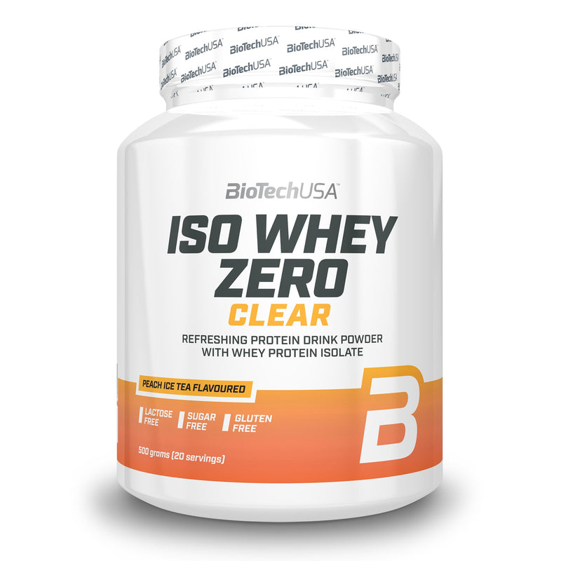 BioTechUSA Iso Whey Zero Clear Drink Powder, Refreshing, Sugar-Free, Lactose-Free, Gluten-Free, 5 Fruity Flavors, 88 kcal, 21g Protein, BCAAs, 500 g, Peach iced Tea