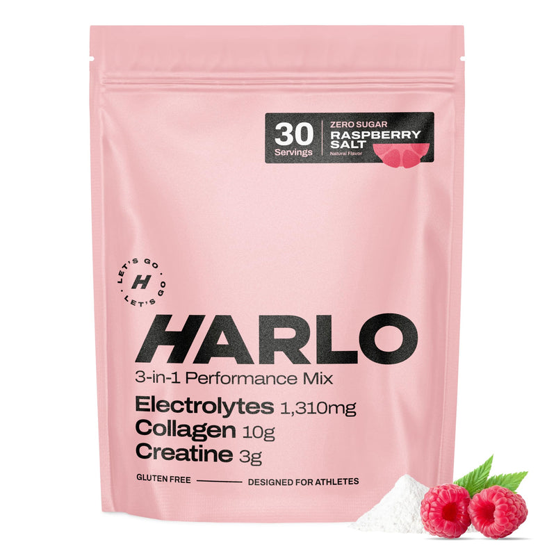 Harlo 3-in-1 Electrolytes Powder with Creatine & Collagen – Hydration, Muscle & Joint Support | Zero Sugar | 30 Servings (Raspberry) Raspberry