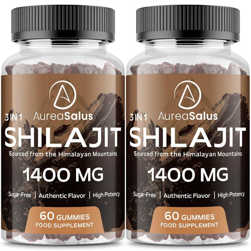 Shilajit Gummies 1400mg, Shilajit Supplement with Chaga and Ashwagandha, Original from Himalayan with Fulvic & Humic Acid and 85+ Minerals, for Energy, Immunity & Focus, Sugar-Free, 120 Gummies 60 count (Pack of 2)