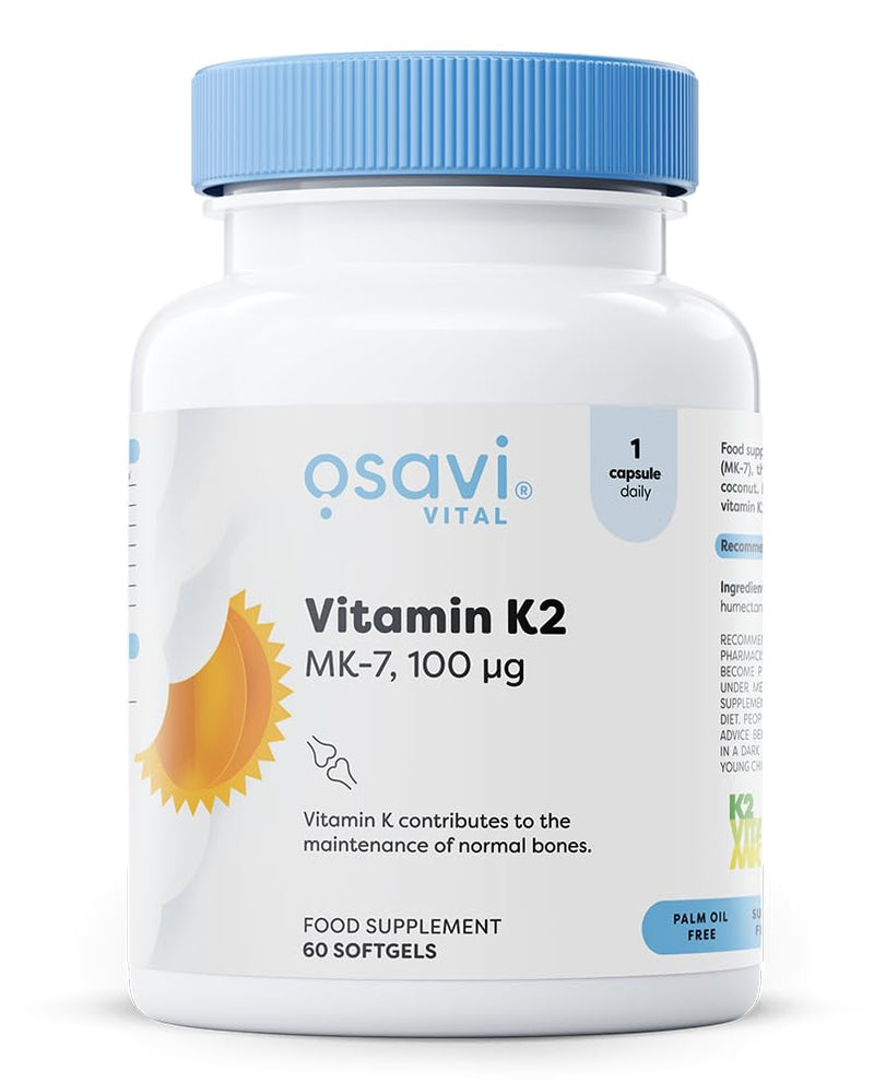 Osavi Vitamin K2 MK–7 100 μg – 60 Softgels | Highly Bioactive MK–7 in MCT Oil | Supports Normal Blood Clotting & Bone Health | K2VITAL®