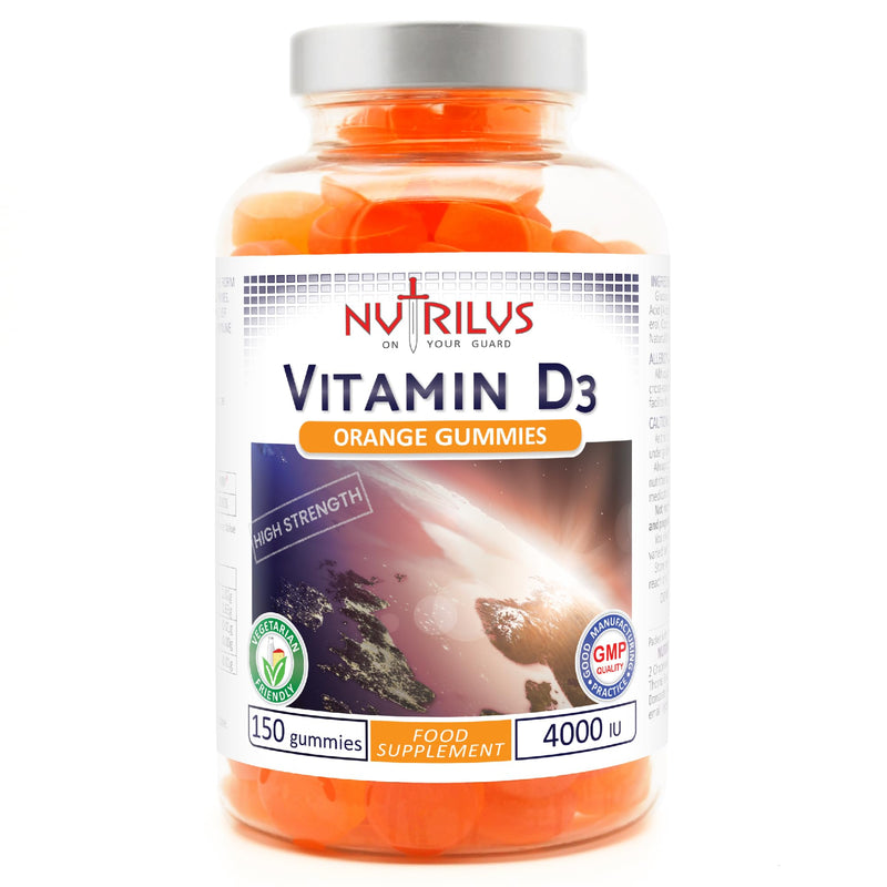 Vitamin D3 4000 IU - 150 Natural Orange Gummies - High Strength 100mcg - GMO-Free - Immune System - Muscles - Bones - Teeth 150 count (Pack of 1)