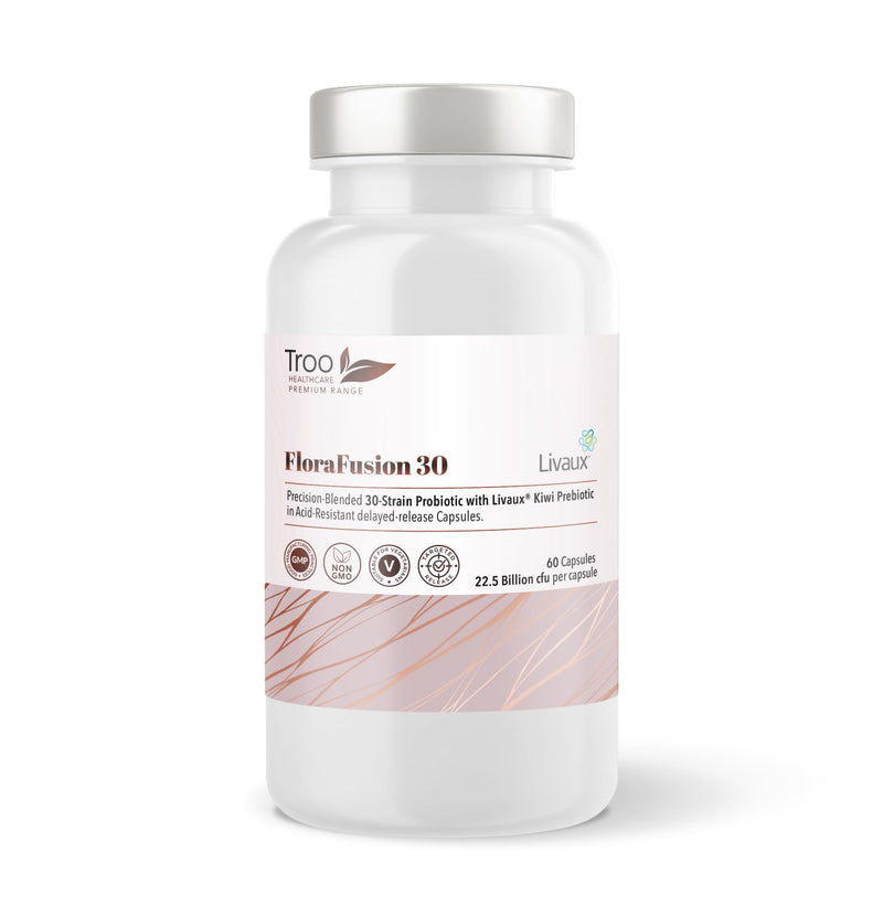 Troo Health Care FabFlora Advanced Probiotic and Livaux Prebiotic Active Cultures Supplement - 60 Capsules - 30 probiotics Strains (22.5 Billion CFU) 22.5 Billion CFU