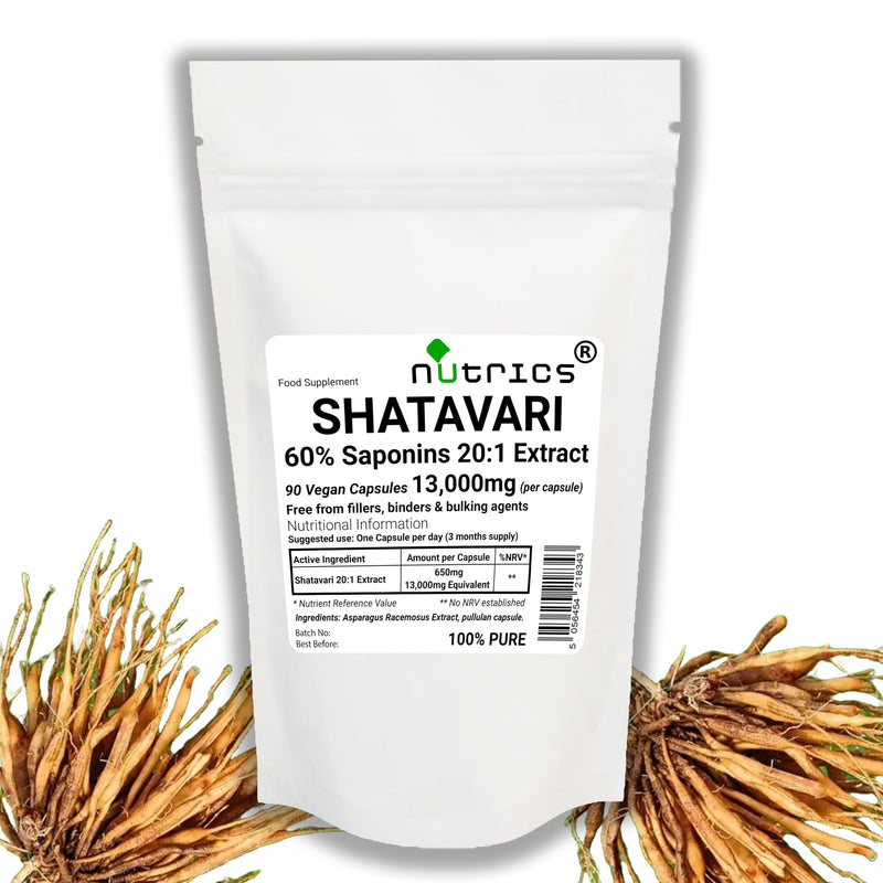 13,000mg (per Capsule) 60% Saponins SHATAVARI Root Extract 90 V Capsules (3 Months Supply) Asparagus Racemosus Pure - No fillers Binders or Bulking Agents 90 count (Pack of 1) 90.0