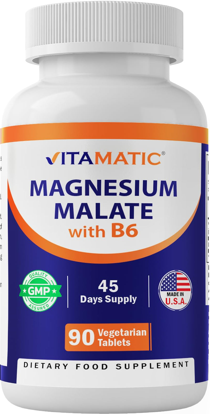 Vitamatic Magnesium Malate 2000mg per Serving - 90 Vegetarian Tablets - Added B6 for Maximum Absorption - Supports Muscle, Joint, and Heart Health*