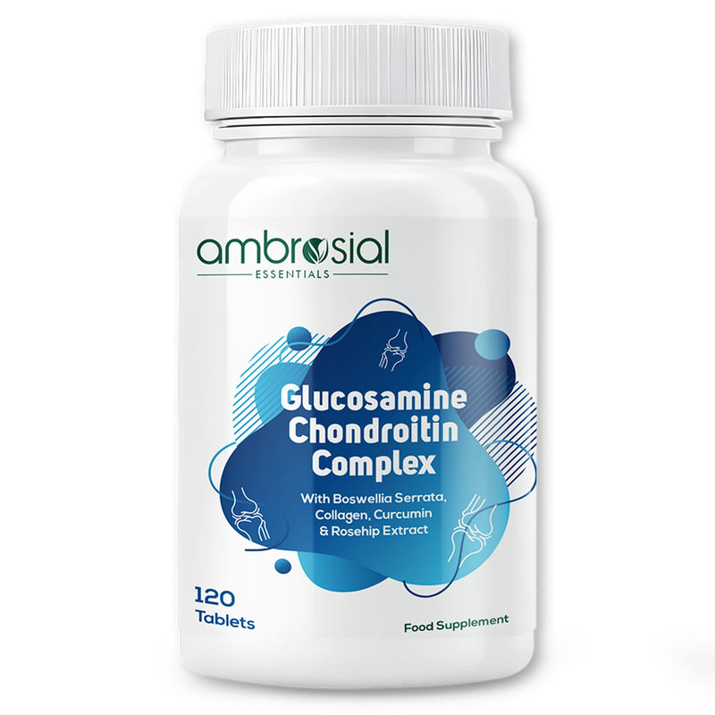 Ambrosial Glucosamine Chondroitin High Strength with Collagen, Curcumin, Boswellia & Rosehip – 6-in-1 Formula for Men & Women – Non-GMO, GMP Certified, 120 Tablets (4 Months Supply)