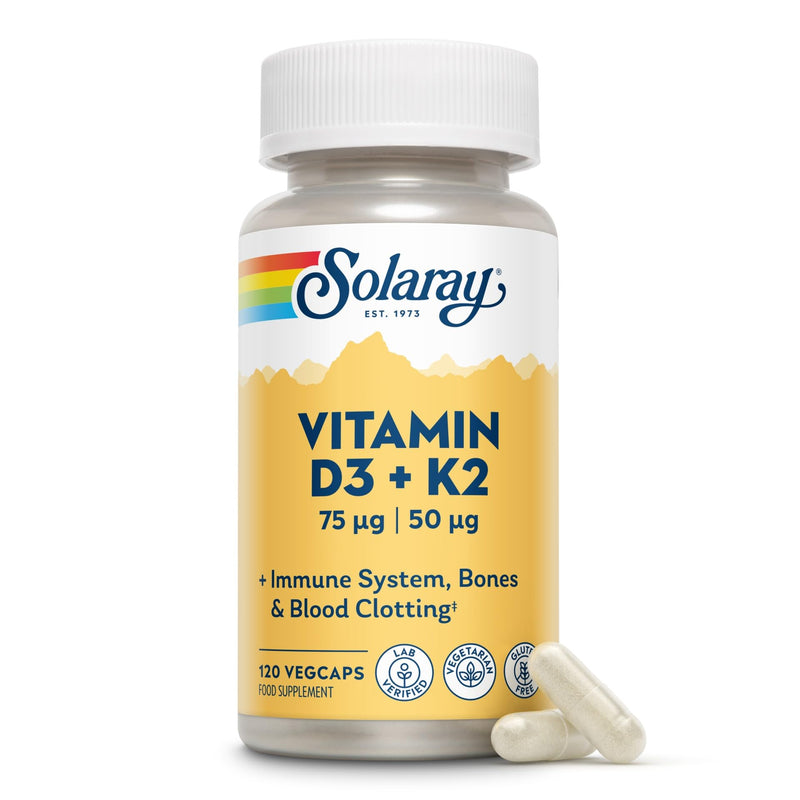 Solaray Vitamin D3 3000 IU and K2 50mcg - 120 Vegetarian Capsules - High Strength Vitamin D and K for Immune, Bone & Muscle Support - 4 Month Supply - Lab Verified