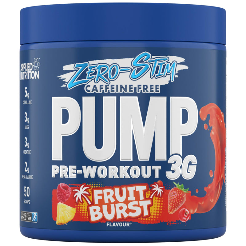 Applied Nutrition Pump Zero Pre Workout - Zero Stim, Caffeine Free, Energy & Performance (375g - 25 Servings) (Fruit Burst) Zero Stimulant - Fruit Burst