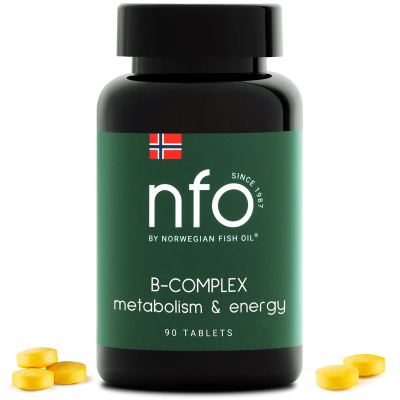 NFO Vitamin B Complex [90 Tablets] Norwegian Fish Oil Natural High-Dose Complex of Multivitamins of Group B in an Easily Accessible Form: B1, B2, B3, B5, B6, B9, B12 for Men and Women Made in Norway