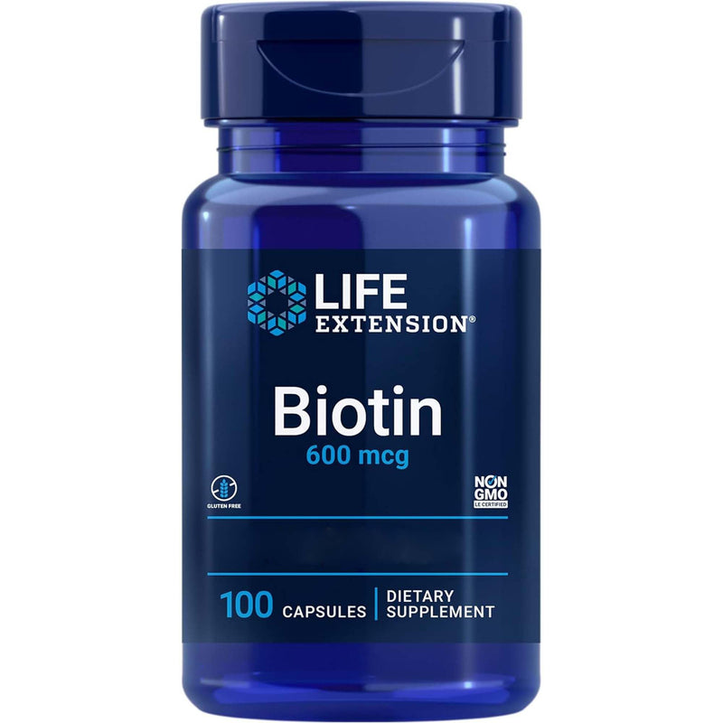 Life Extension, Biotin, 600mcg, High Dose, Vitamin B7, 100 Capsules, Gluten-Free, SOYA-Free, GMO-Free