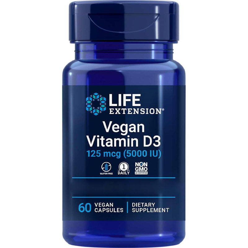 Life Extension, Vegan Vitamin D3, 5000 IU (125mcg), from Algae, Depot, 1 Capsule Every 5 Days, 60 Vegan Capsules, Vegetarian, Gluten-Free, SOYA-Free, GMO-Free
