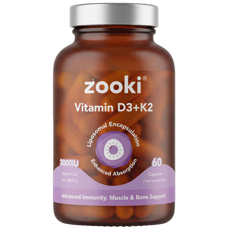 Zooki Liposomal Vitamin D3 + K2 3000IU Capsules, High Strength Vitamin D Supplements, Immune Bone Muscle Support, Vegan D3 and K2 Vitamin, Vitamin D Capsules (60 Capsules, 30 Servings)