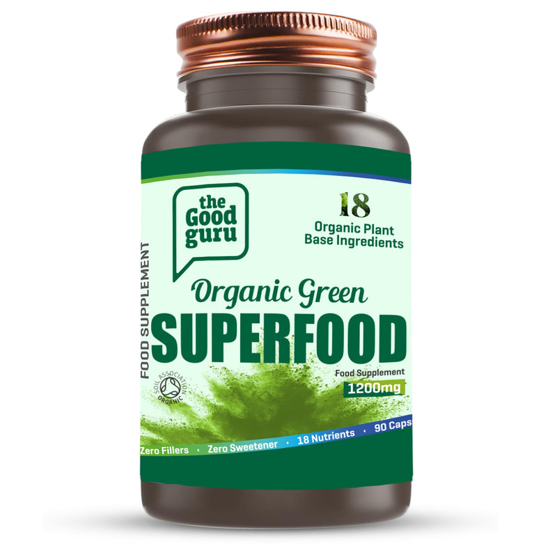Organic Green Superfood Supplement Capsules - 90 Capsules with 18 Nutritious Ingredients