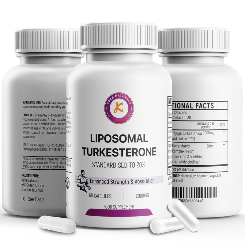 Liposomal Turkesterone 2000mg, 60 Capsules, Standardised to 20%, Ajuga Turkestanica Extract, Ultra High Absorption, Strength & Muscle, No Additives, Non-GMO, 60 Capsules