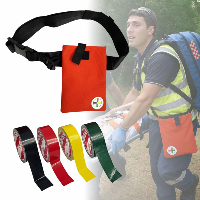 Triage Tape & Belt Pack Kits, Outdoor First Aid Supplies (Black:Deceased, Red:Immediate, Yellow:Delayed, Green:Minor) Triage Tape + Belt Sets