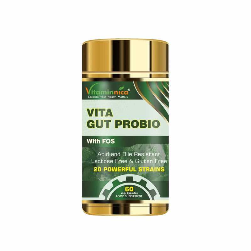 Vitaminnica Vita Gut Probio - Natural Gut Balance Supplement with Digestive Health and Immune Support | 20 Powerful Strains | 60 Capsules
