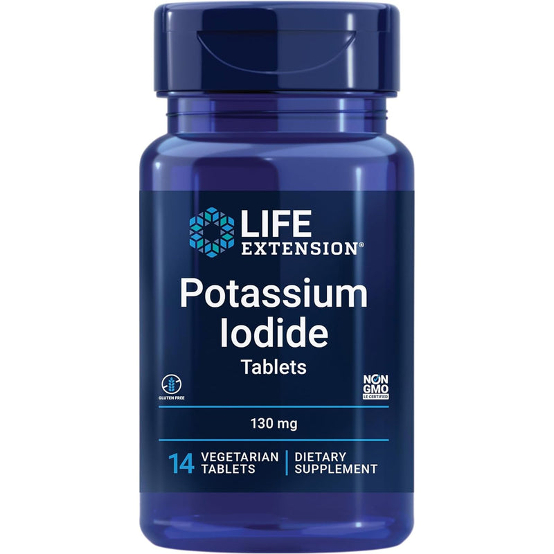 Life Extension, Potassium Iodide, 130mg, High-Dose Iodine, for Iodine Blockade of the Thyroid Gland, 14 Vegan Tablets, Lab-Tested, Gluten-Free, Vegetarian, Soy-Free, GMO-Free 14 count (Pack of 1)