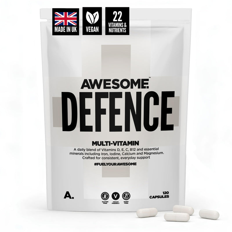 Awesome Health Defence - Vegan Multivitamin Tablets – Multi-Vitamin & Multinutrient Supplement – 120 Capsules – Vitamin D,C,E – Immune Support, Antioxidant Protection – Vegan Supplement 1 count (Pack of 120)