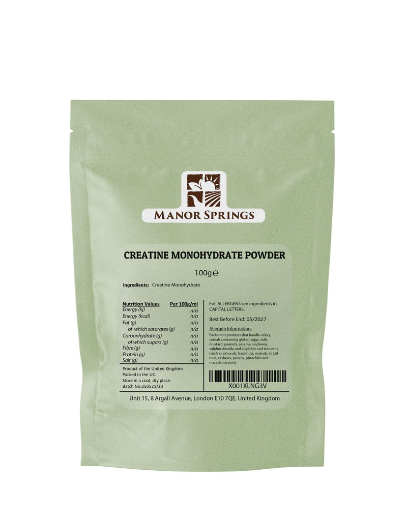 Creatine Monohydrate Powder 100g, Creatine Supplement, Micronized Creatine, Creatine Powder, Unflavoured, 5000mg Per Serv (5g), 20 Servings – by Manor Springs