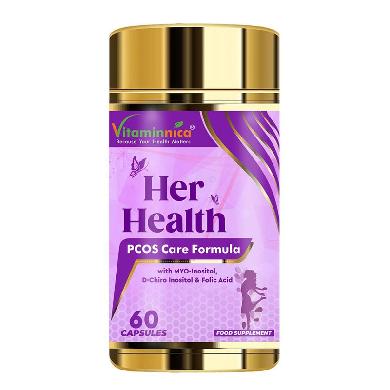 Vitaminnica Her Health PCOS Care | Myo-Inositol & D-Chiro inositol with Folic Acid | Assist Weight Management & Curb Diet Cravings| Improves Hormonal Balance | 60 Vegan Capsules 2 Months Supply