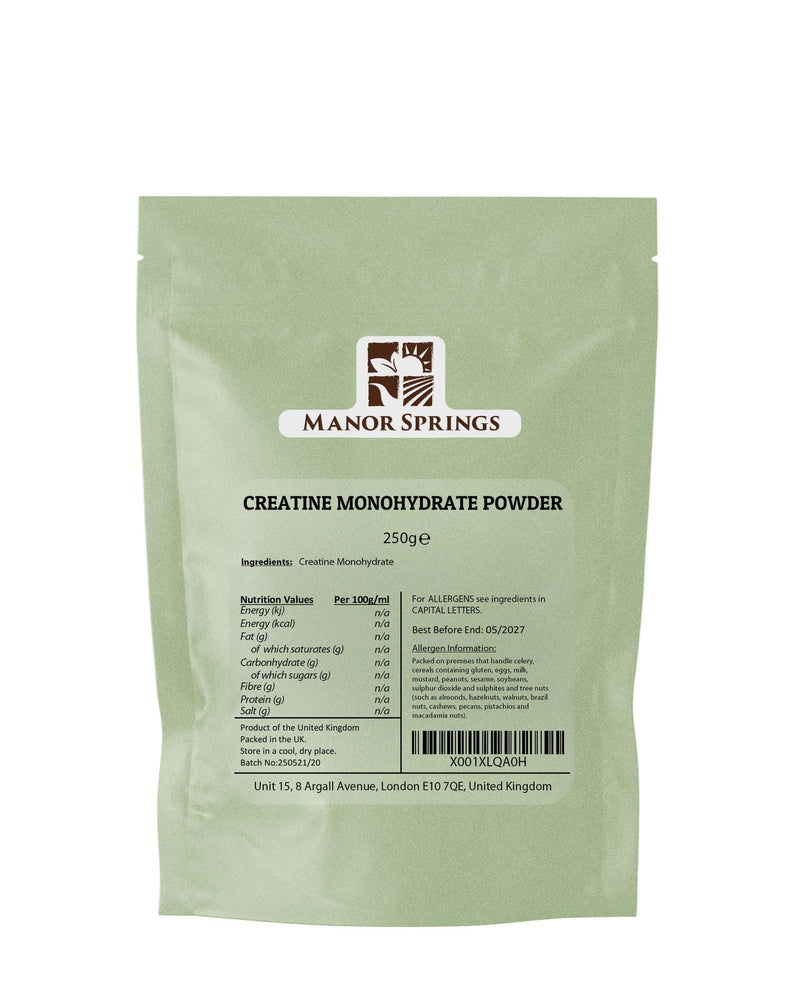 Creatine Monohydrate Powder 250g, Creatine Supplement, Micronized Creatine, Creatine Powder, Unflavoured, 5000mg Per Serv (5g), 50 Servings – by Manor Springs