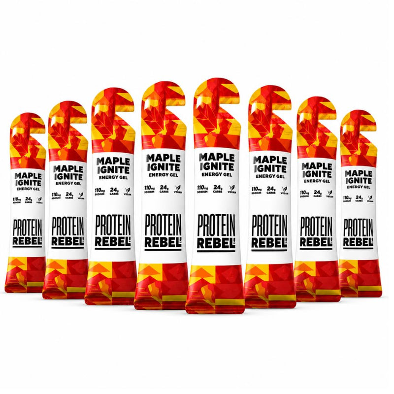 Maple Ignite - Natural Energy Gels with Grade A Canadian Maple Syrup for Running, Cycling & Endurance by Protein Rebel - Easy to Digest Running Gels - 24g Carbs, Electrolytes (8 Sachets) Maple Ignite 36 g (Pack of 8)