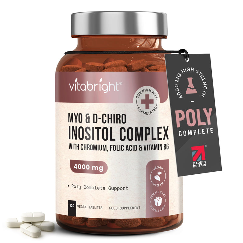 VitaBright Myo-Inositol D-Chiro-Inositol Tablets | 4000mg A Day | 120 Chewable Tablets | Contribute to Hormone Balance for Women | D Chiro & Myoinositol (Vitamin B8) with Chromium, B6 & Folic Acid