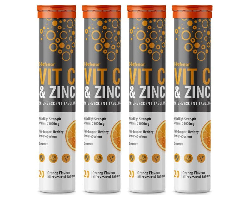 Vitamin C 1000mg & Zinc 15mg Orange Flavour Effervescent Tablets - High Strength Tablets for a Healthy Immune System (4 Tubes) 4